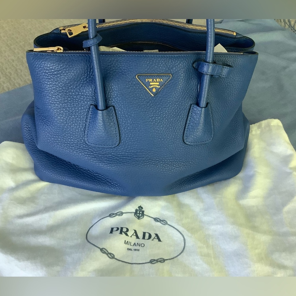 Authentic Prada Pebble Finish Bag, Blue